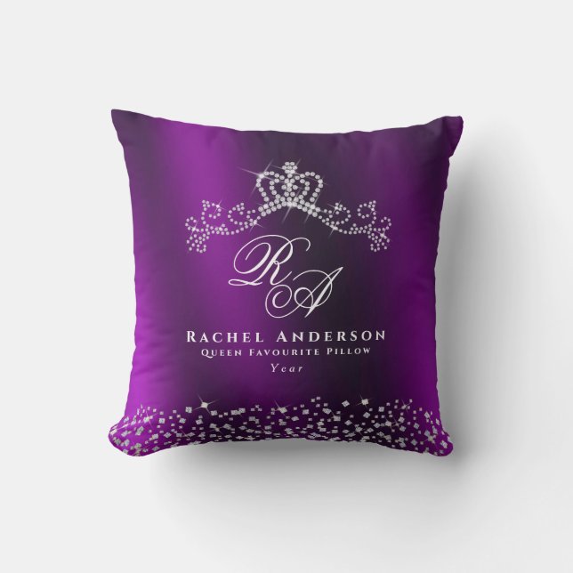 Glittering Crown Monogram Magenta Cushion (Front)