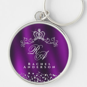 Glittering Crown Monogram Magenta Key Ring