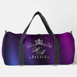 Glittering Crown Monogram Purple Blue Duffle Bag
