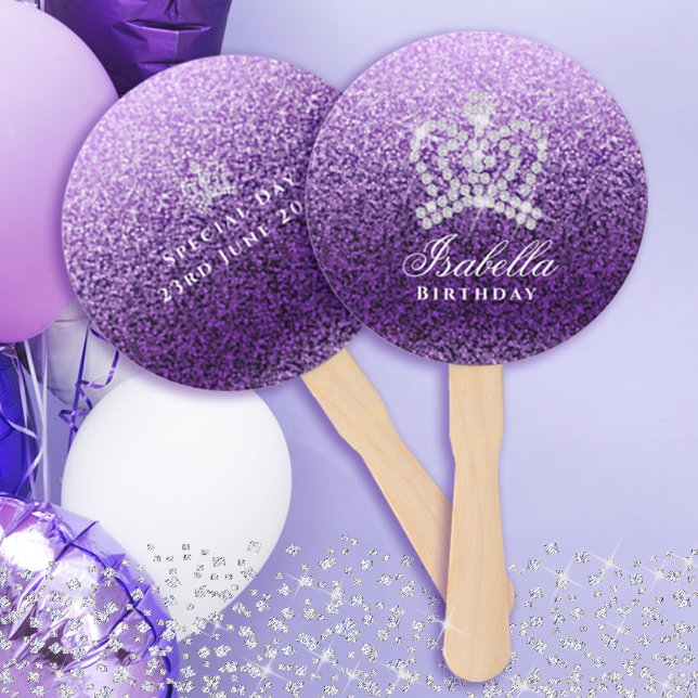 Glittering Crown Purple Lilac Hand Fan (Adding fun to birthday party. )