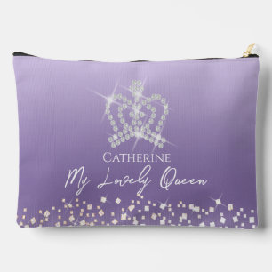 Glittering Crown Satin Purple Accessory Pouch