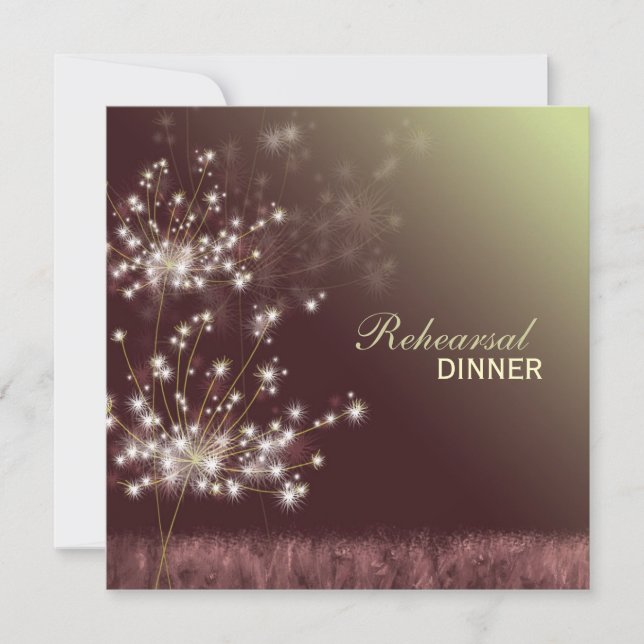Glittering Dandelions Wedding Rehearsal Dinner Invitation (Front)