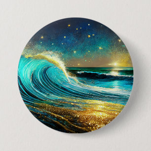 Glittering Divergent Ocean Waves 7.5 Cm Round Badge