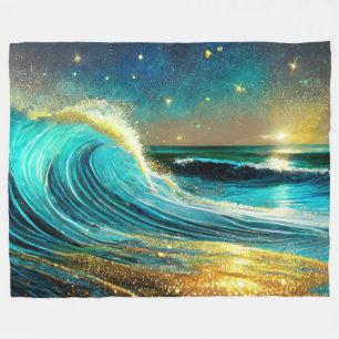 Glittering Divergent Ocean Waves Fleece Blanket