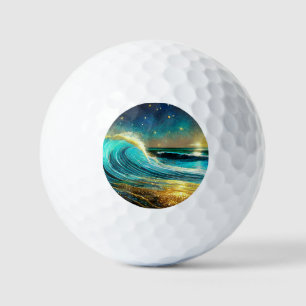Glittering Divergent Ocean Waves Golf Balls