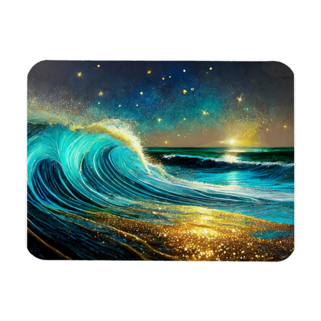 Glittering Divergent Ocean Waves Magnet (Horizontal)