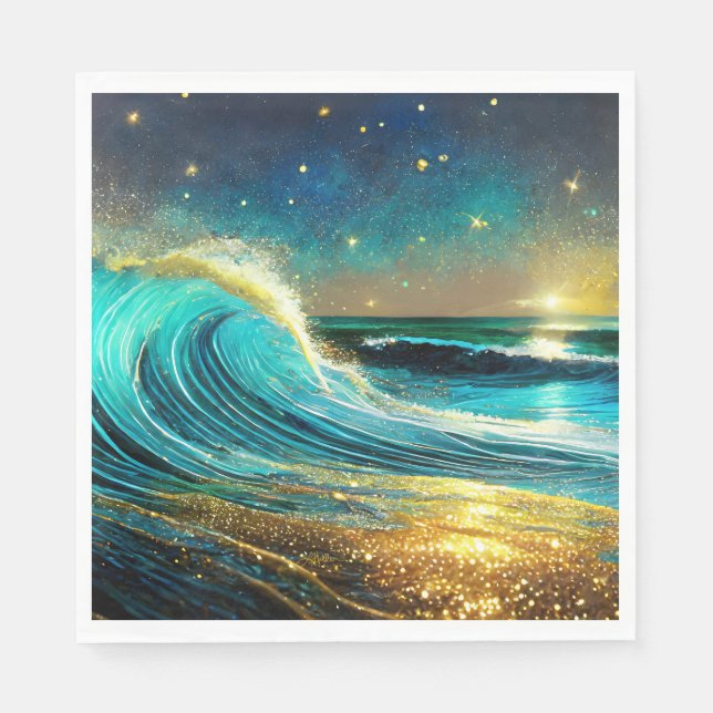 Glittering Divergent Ocean Waves Napkin (Front)