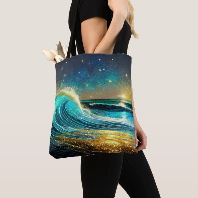 Glittering Divergent Ocean Waves Tote Bag (Close Up)