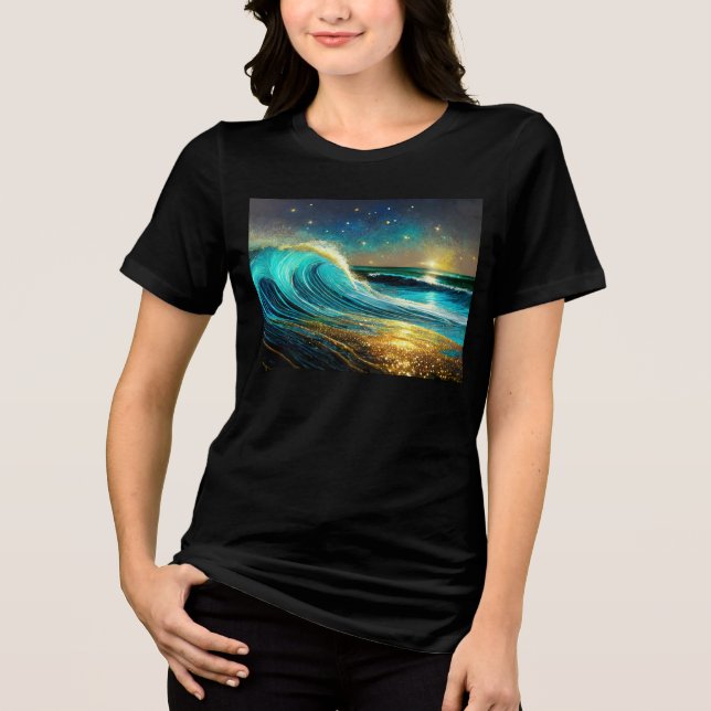 Glittering Divergent Ocean Waves Tri-Blend Shirt (Front)