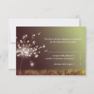 Glittering Evening Dandelion Wedding RSVP Card