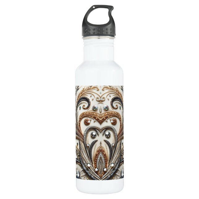 Glittering floral pattern with gemstone 710 ml water bottle (Front)
