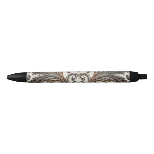 Glittering floral pattern with gemstone black ink pen (Front)