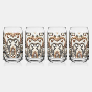 Glittering floral pattern with gemstone can glass