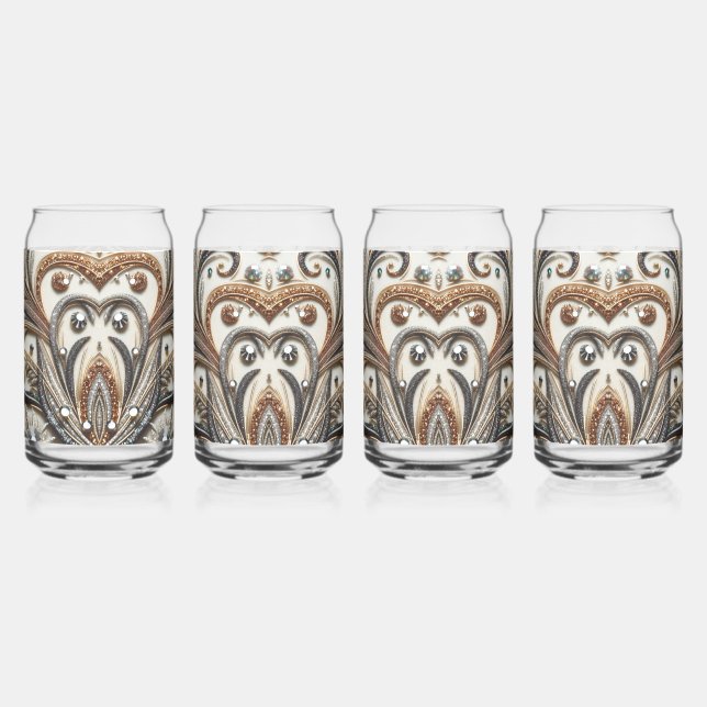 Glittering floral pattern with gemstone can glass (Left)