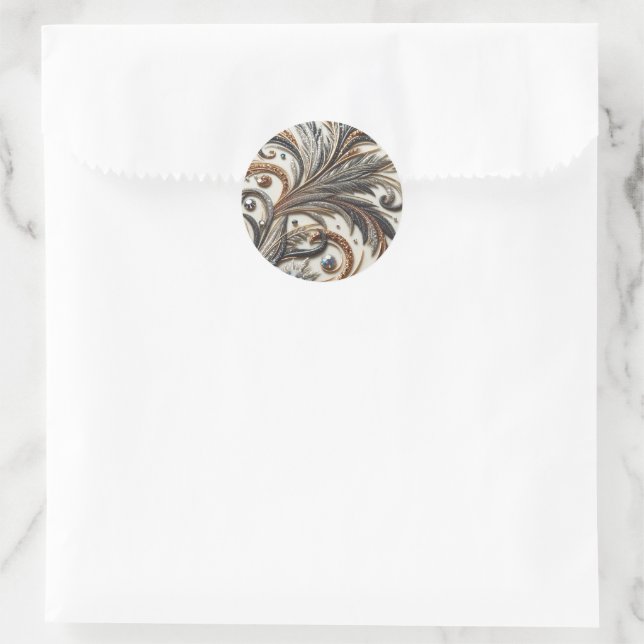 Glittering floral pattern with gemstone classic round sticker (Bag)