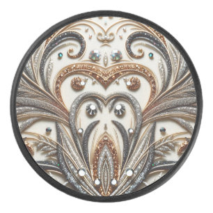 Glittering floral pattern with gemstone hockey puck