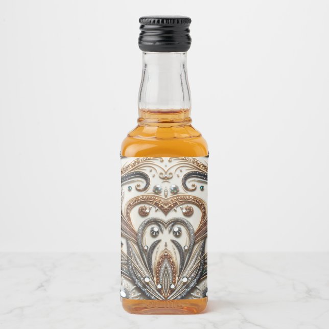 Glittering floral pattern with gemstone liquor bottle label (Front)