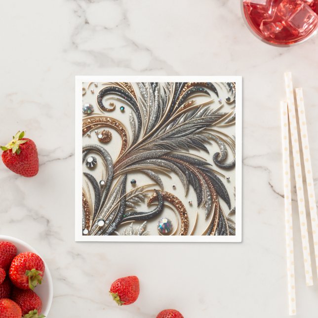 Glittering floral pattern with gemstone napkin (Insitu)