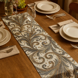 Glittering floral pattern with gemstone short table runner