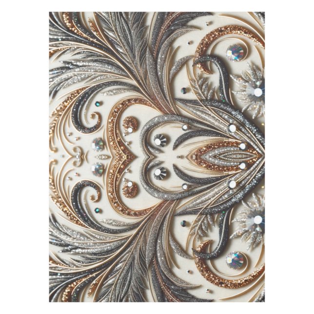 Glittering floral pattern with gemstone tablecloth (Front)