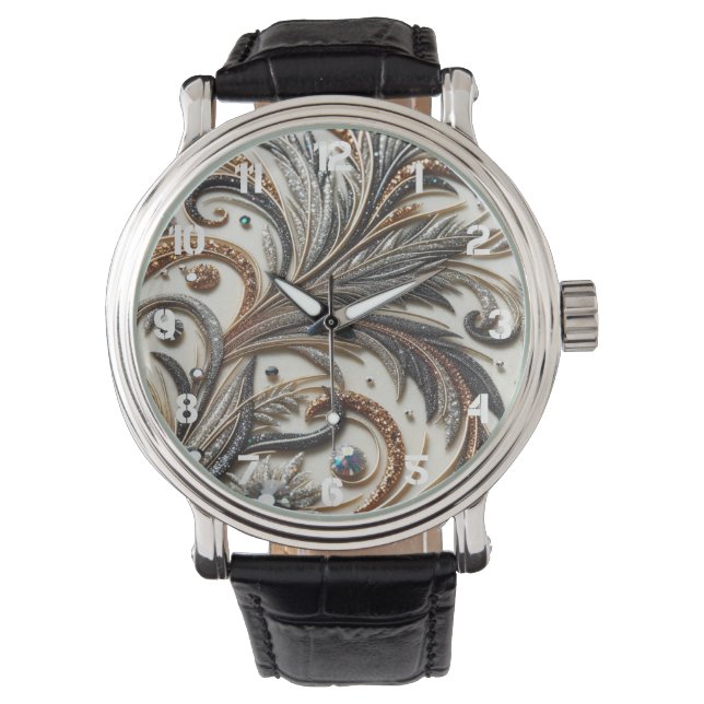 Glittering floral pattern with gemstone watch (Front)