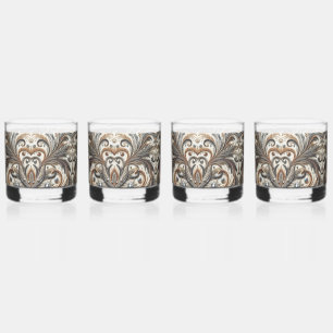 Glittering floral pattern with gemstone whiskey glass