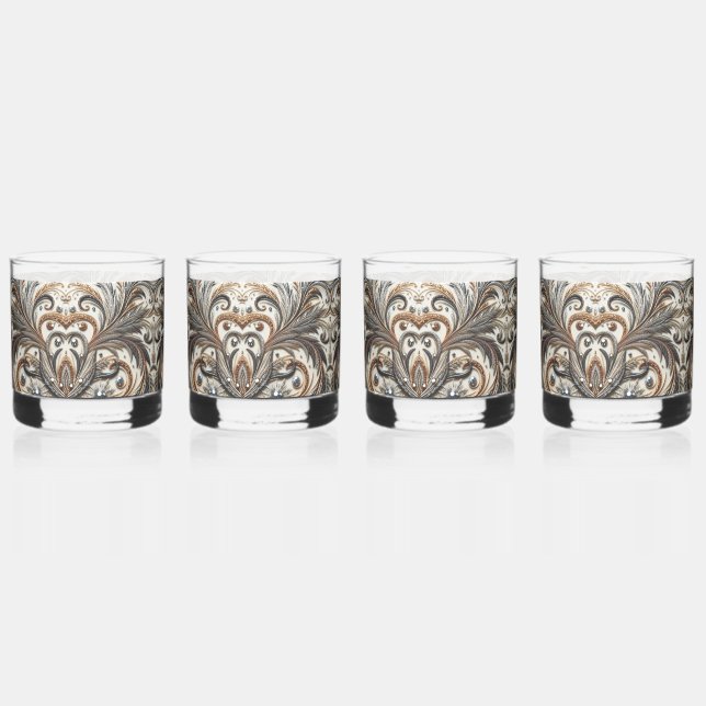 Glittering floral pattern with gemstone whiskey glass (Front)
