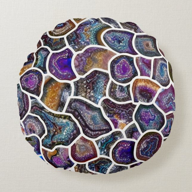 Glittering Geode Mosaic Round Cushion (Front)
