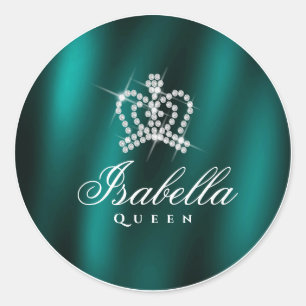 Glittering Glamour Crown Green Classic Round Sticker