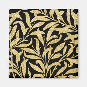 Glittering Gold and Black Leaf Pattern Magnet