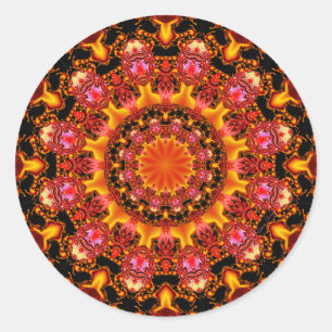 Glittering Gold Mandala, Abstract Red Orange Amber Classic Round Sticker