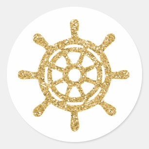 Glittering Gold Nautical Ship's Wheel Classic Round Sticker