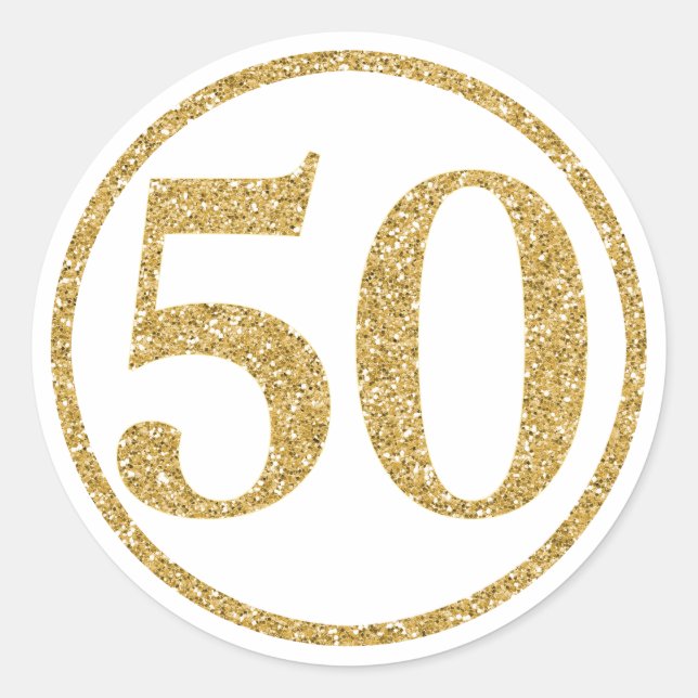 Glittering Gold Number 50 Anniversary Classic Round Sticker (Front)