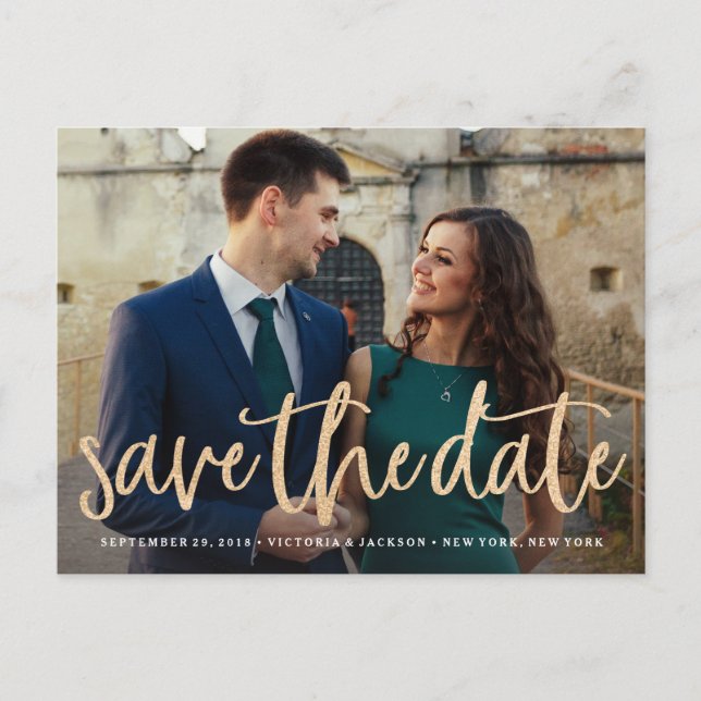 Glittering Gold Save the Date Postcard (Front)