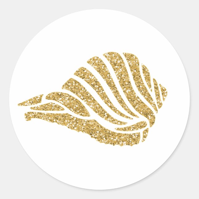 Glittering Gold Sea Shell Classic Round Sticker (Front)