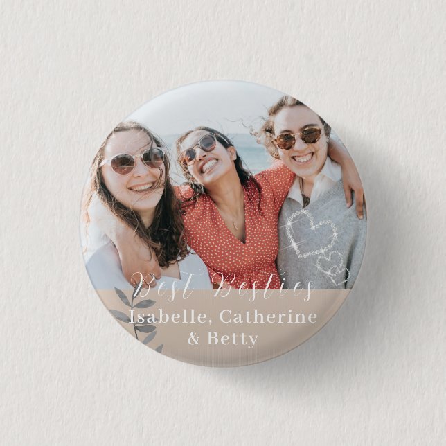 Glittering Hearts Besties Photo  3 Cm Round Badge (Front)