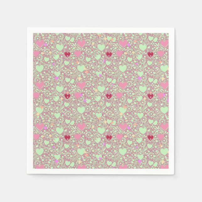 Glittering Hearts Pattern 01 LGreen BG Napkin (Front)