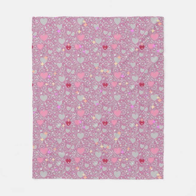 Glittering Hearts Pattern 01 Lgrey BG Fleece Blanket (Front)