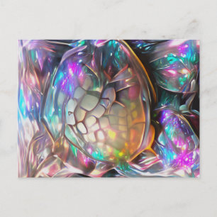Glittering iridescent crystallised turtle shell postcard