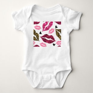 Glittering Lips: Leopard Fashion Pattern Baby Bodysuit
