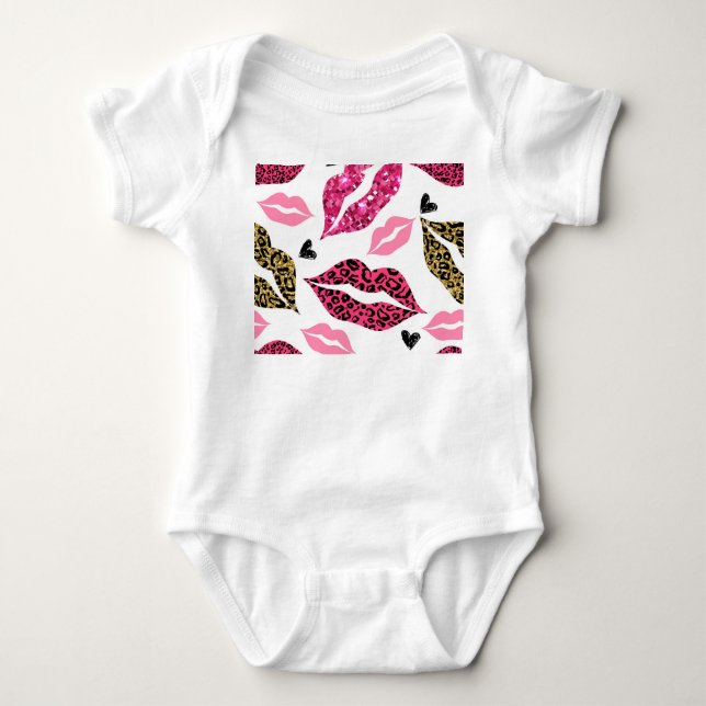 Glittering Lips: Leopard Fashion Pattern Baby Bodysuit (Front)