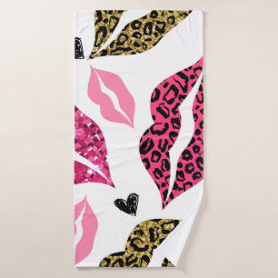 Glittering Lips: Leopard Fashion Pattern Bath Towel