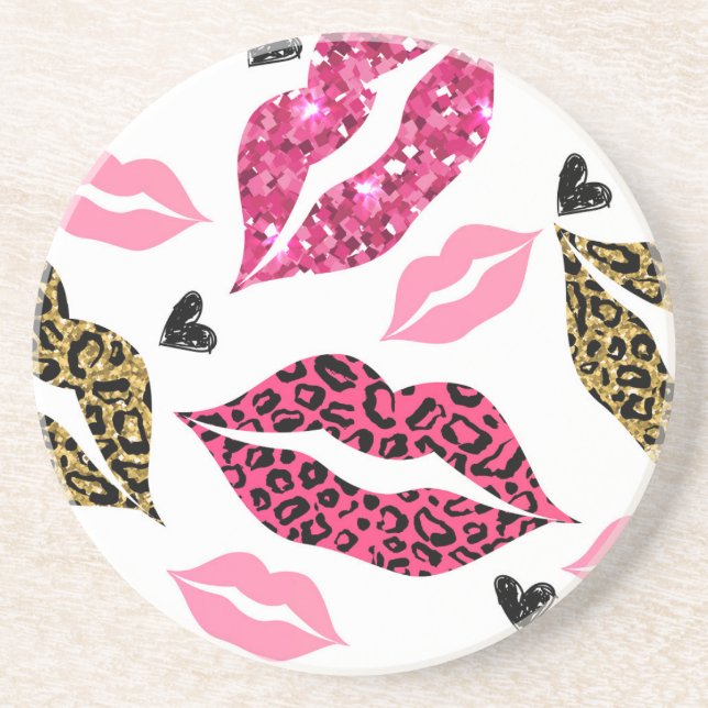 Glittering Lips: Leopard Fashion Pattern Coaster (Front)