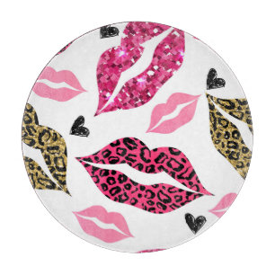 Glittering Lips: Leopard Fashion Pattern Cutting Board