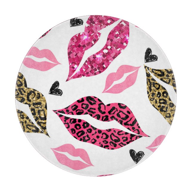 Glittering Lips: Leopard Fashion Pattern Cutting Board (Front)