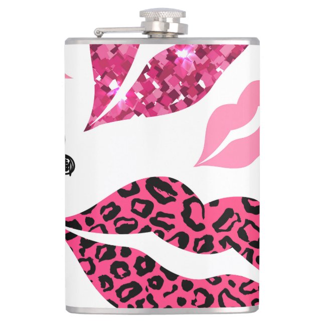 Glittering Lips: Leopard Fashion Pattern Hip Flask (Front)