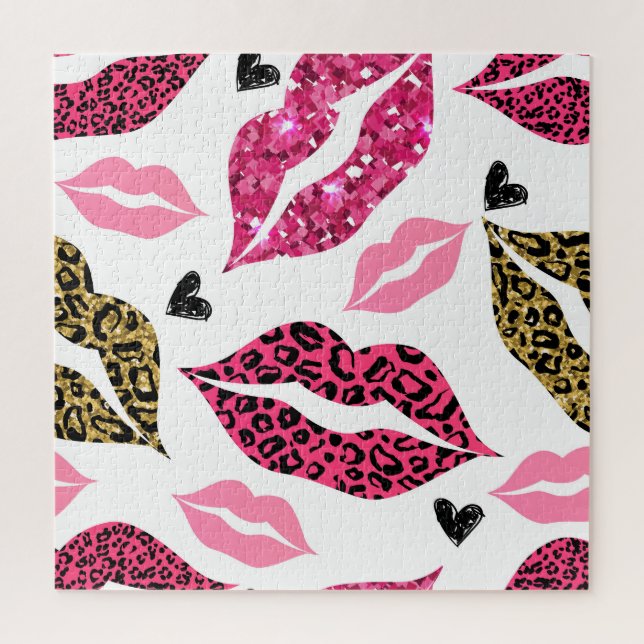Glittering Lips: Leopard Fashion Pattern Jigsaw Puzzle (Vertical)