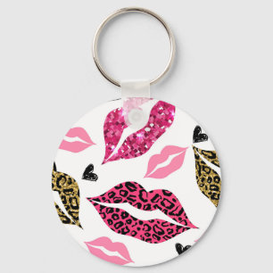 Glittering Lips: Leopard Fashion Pattern Key Ring