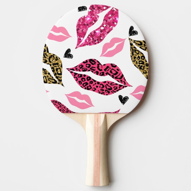 Glittering Lips: Leopard Fashion Pattern Ping Pong Paddle (Front)