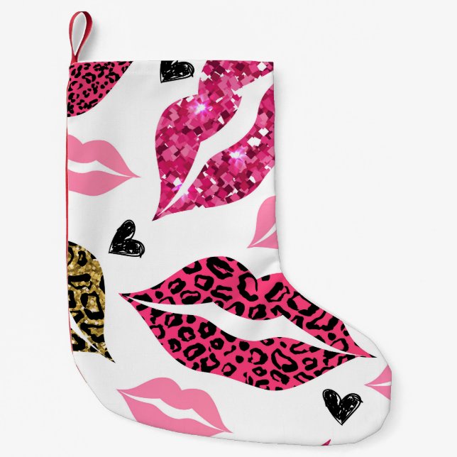 Glittering Lips: Leopard Fashion Pattern Small Christmas Stocking (Front)
